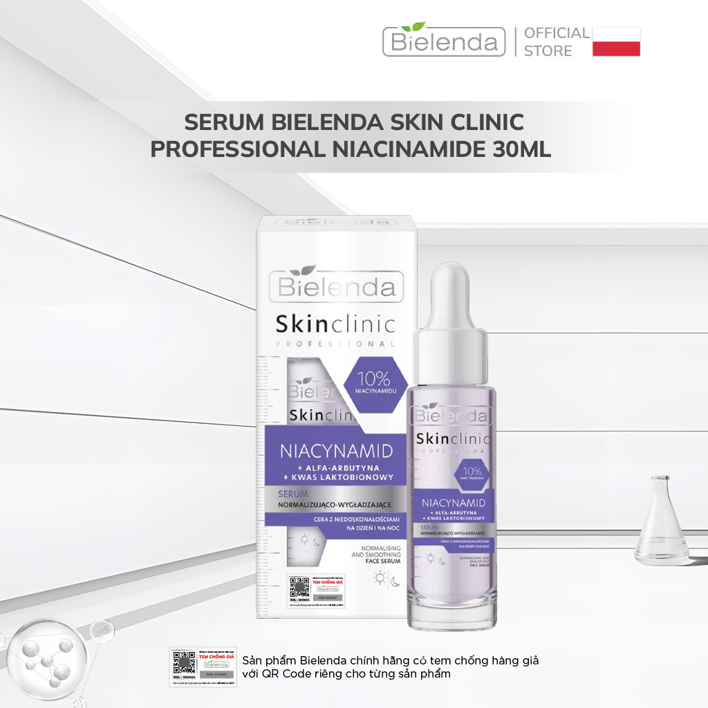 Serum Bielenda Skin Clinic Professional Niacinamide thu nhỏ lỗ chân lông, mờ thâm mụn và dưỡng sáng da 30ml