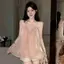 Mùa hè 2026 Phong cách mới Phong cách Pháp Sơ đồ sang trọng Niche Slimer Look Hot Diamond Mesh Stitchless Áo sơ mi voan nữ
