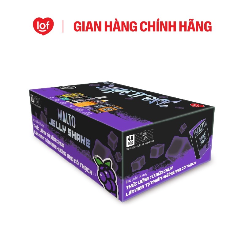 Sữa chua lên men tự nhiên MALTO Jelly Shake Shake It Off hương nho có thạch thùng 48 hộp x 170ml
