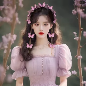Hàng mới về❤❤❤ Hàng Ngày Đẹp Siêu Cổ Tích Lông Bướm Tua Rua Đầu Phong Cách Mori Phong Cách Công Chúa Đầu Cao Đầu Lâu Mỏng Hơn Nhìn Phụ Kiện Tóc T3328