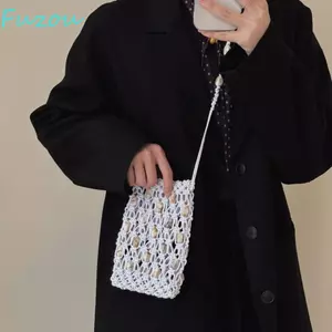 Túi đựng điện thoại dệt đính cườm FUJIOU, Túi đeo chéo dệt hạt Bohemian phong cách Hàn Quốc, Dây sáp phong cách dân tộc thủ công thời trang Túi đeo vai rỗng đi biển