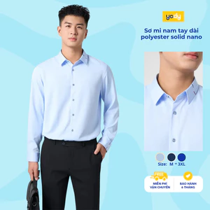 Áo sơ mi nam YODY dài tay vải polyester nano solid ít nhăn nhàu đứng form thêu cổ thoáng mát TRA - SMM7095