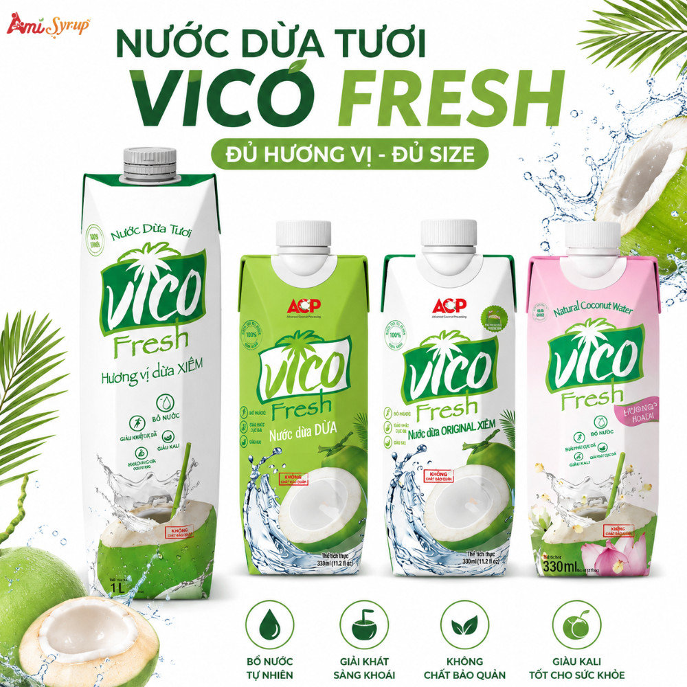 Nước Dừa Tươi VICO Fresh Đủ Hương Vị Hộp 330ml Đến 1L, Nguyên Chất Thơm Ngon Bổ Dưỡng