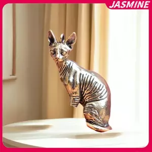 JASMINE Đồng Chắc Chắn Không Lông Mèo Tượng Nhỏ Để Bàn Đồ Trang Trí Động Vật Cổ Điển Các Bức Tượng Nhỏ Mô Hình Luy Trang Trí Nhà Cửa Thủ Công Phụ Kiện JASMINE