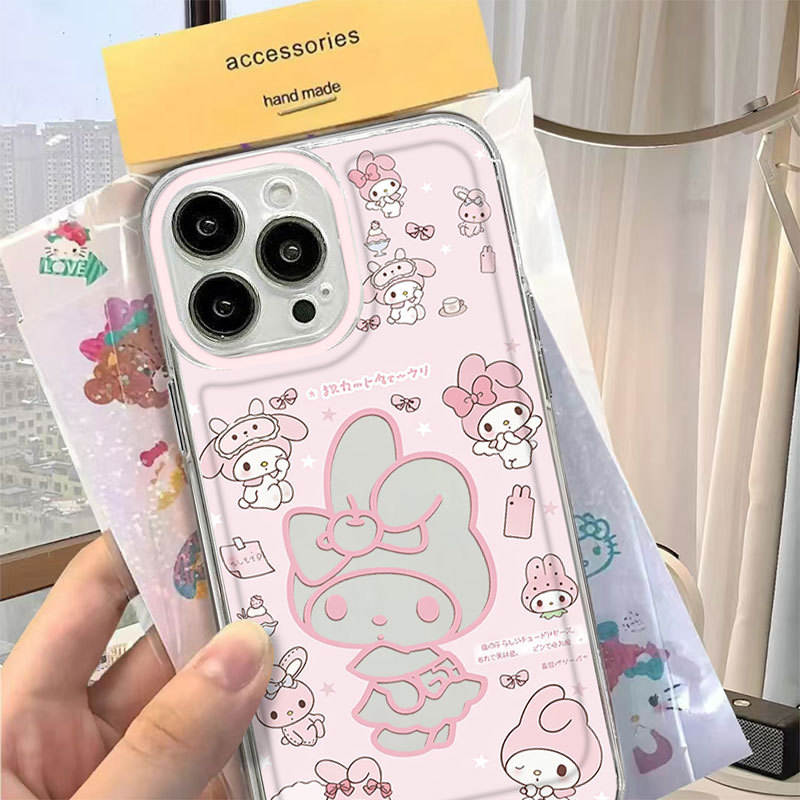 Ốp lưng họa tiết Melody màu hồng ngộ nghĩnh trong suốt chống rơi mềm mượt iPhone 17 16 15 14 13 12 11ProMax XS XR 7 Plus
