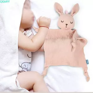 QEARY Chăn Gạc Cotton Cho Bé, Hoạt Hình Tai Thỏ Thoải Mái Khăn Nước Bọt, Búp Bê Dễ Thương Vô Hại Đồ Chơi Cảm Giác Mềm Chăn Ngủ Sơ Sinh Chăm Sóc Sơ Sinh