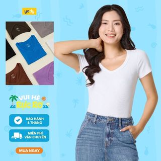 Áo thun tshirt nữ YODY vải thun rib tăm nhỏ co giãn thoải mái, form slimfit tôn dáng, cổ tim WCTS25S318