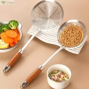 Máy lọc lớn YOLOGO, Máy lọc lưới chất lượng cao chống bỏng, Tay cầm bằng gỗ chịu nhiệt cầm tay bằng thép không gỉ cho mì Khoai tây chiên kiểu Pháp