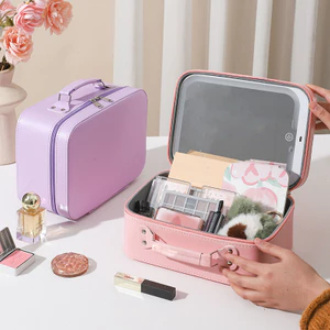 Phong Cách Mới Đèn LED Hộp Đựng Mỹ Phẩm Đơn Giản Khí Quyển Di Động Vali Da PU Dung Tích Lớn Hộp Bảo Quản Mỹ Phẩm 0SIQ