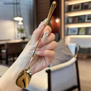 Ziyulinyuk Thép Không Gỉ Cà Phê Trà Thìa Lưới Đỏ Vàng Bữa Tối Tay Cầm Dài Khuấy Món Tráng Miệng Thìa Mật Ong Cho Phụ Kiện Nhà Bếp Tiện Ích VN