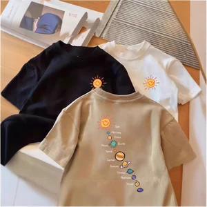 Cotton Nguyên Chất Bé Trai Bé Gái Áo Thun Tay Ngắn Mùa Hè Mỏng Phong Cách Hợp Thời Trang Thoáng Mát Đẹp Trai Phiên Bản Hàn Quốc Cổ Tròn Nhỏ Vừa Áo Sơ Mi Nửa Tay Top 6GTV