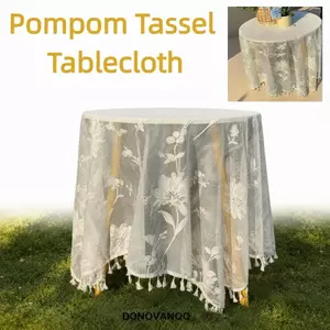 DONOVANQQ Ren Khăn Trải Bàn, Khăn Trải Bàn Tua Rua Pompom Thêu Chống Bụi, Phong Cách Pháp Cotton Tròn Hộ Gia Đình Pháp Khăn Trải Bàn Trang Trí Phòng Khách