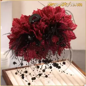 Nắm kẹp tóc nữ hoa mẫu đơn sequin thanh lịch
