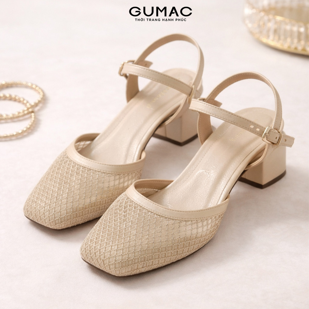 Giày Cao Gót Nữ GUMAC Phối Da Lưới Kèm Quai Ngang Trẻ Trung Thanh Lịch GG04099