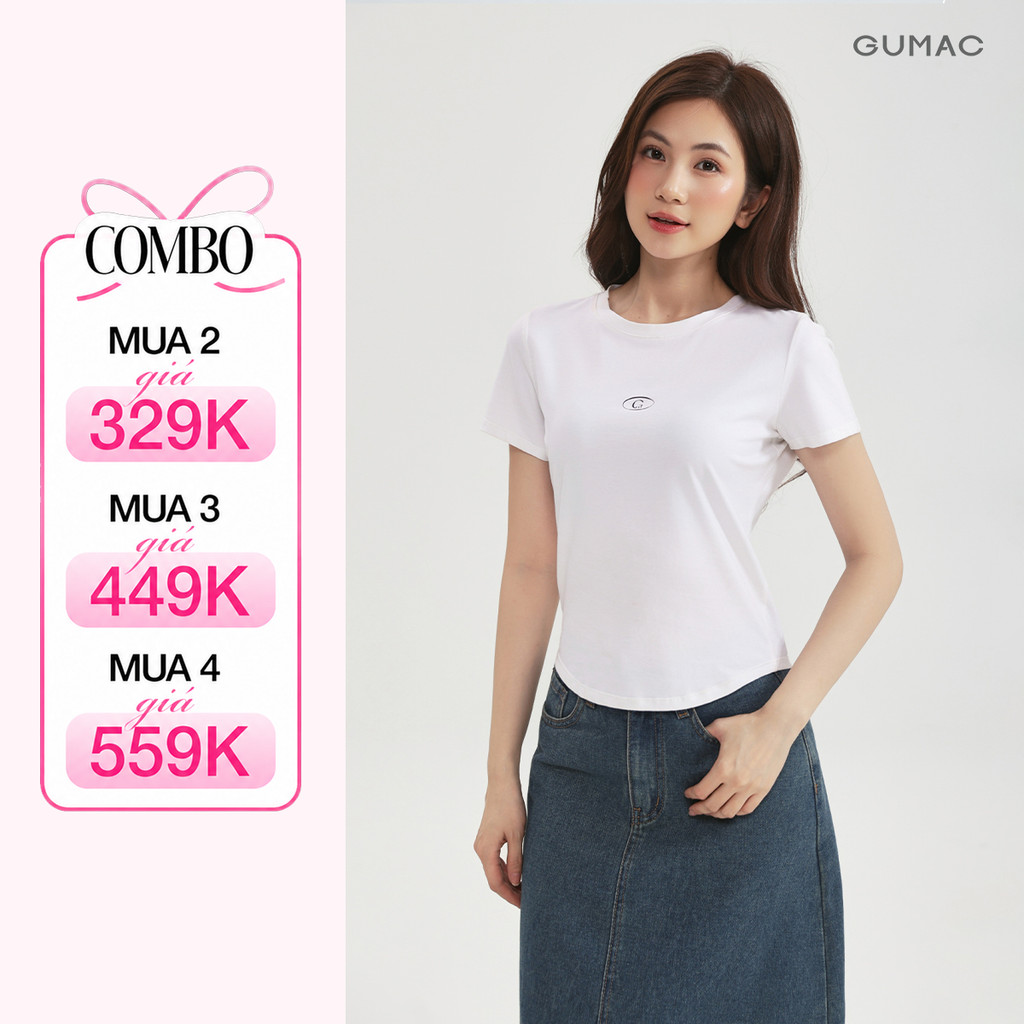 Áo Thun Nữ Cổ Tròn GUMAC Form Slim Cơ Bản Chất Cotton Co Giãn Dễ Phối YATD12002