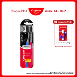 Bộ 2 bàn chải Colgate SlimSoft Charcoal than hoạt tính kháng khuẩn siêu mềm mảnh