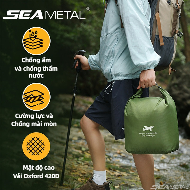 SEAMETAL Bao chống nước xe đạp vải Oxford khóa cuộn gọn nhẹ treo balo cắm trại bền tiện chắc