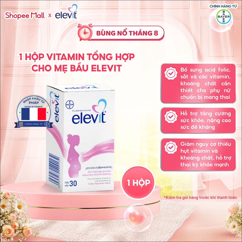 Thực phẩm bảo vệ sức khỏe Elevit 30 Viên bổ sung Acid Folic, Sắt, Canxi, Các Vitamin và Các khoáng chất