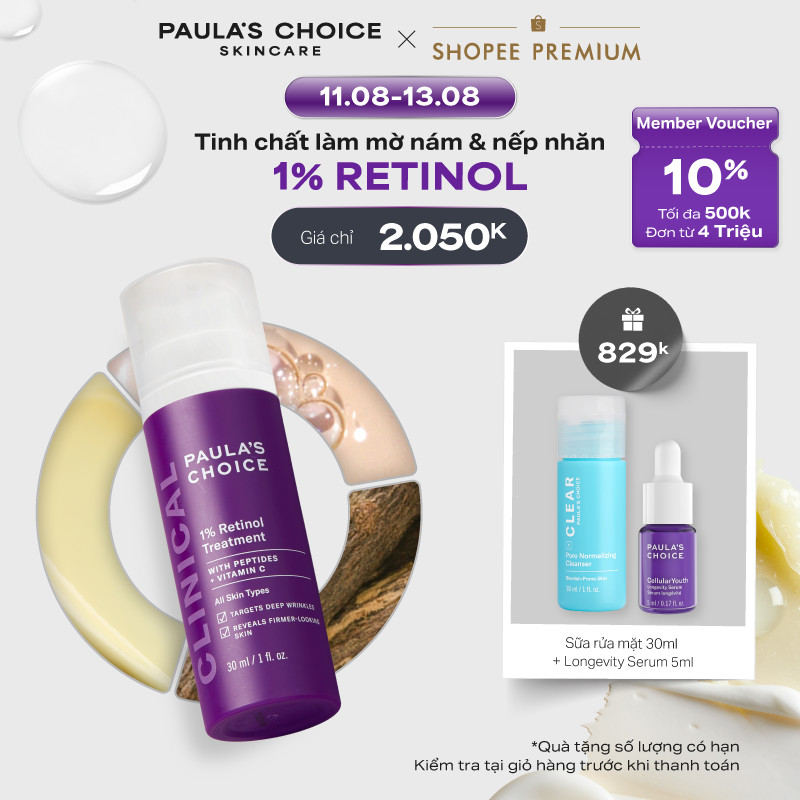 Tinh Chất Da Chống Lão Hóa Giúp Mờ Vết Thâm Và Nếp Nhăn Paula's Choice Clinical 0.3% Retinol + 2% Bakuchiol Treatment 30ml