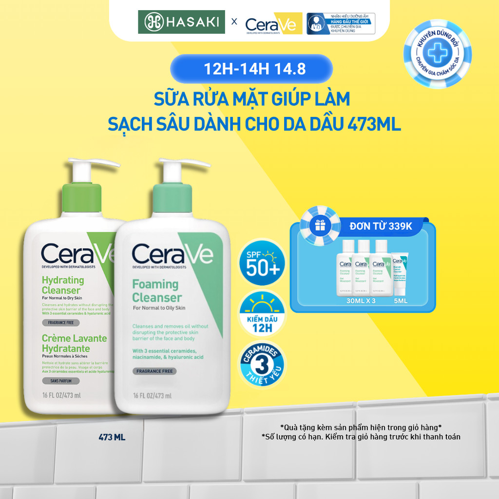 Sữa Rửa Mặt Cerave Sạch Sâu Cho Da Thường Đến Da Dầu, Da Khô
