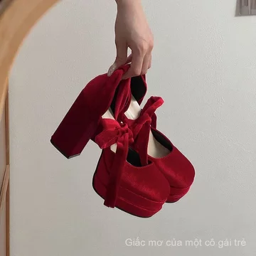 Phổ Biến Mary Jane Giày 2025 Phong Cách Mới Màu Hồng Chống Thấm Nước Nền Tảng Giày Cưới Pháp Giày Cao Gót Retro Đế Dày Mary Nâng Cao Giày