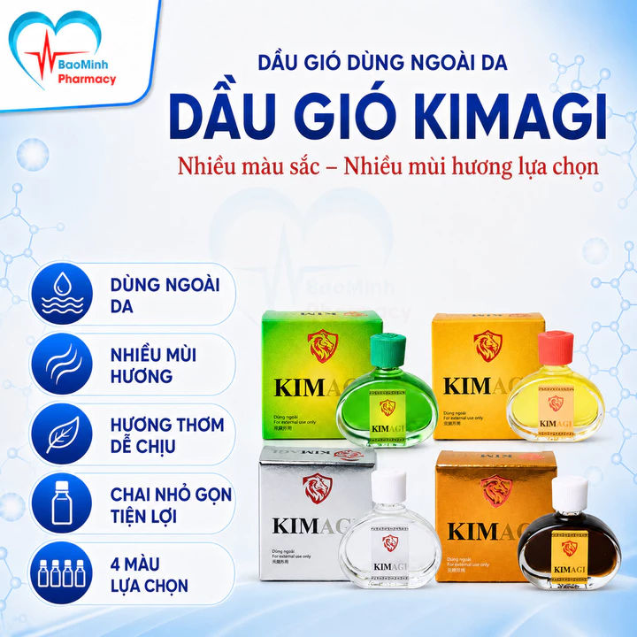 Dầu Gió Kim Agi (gần giống dầu gió kim lạc đà cũ) đủ 4 mùi hương Agimexpharm chai 6ml