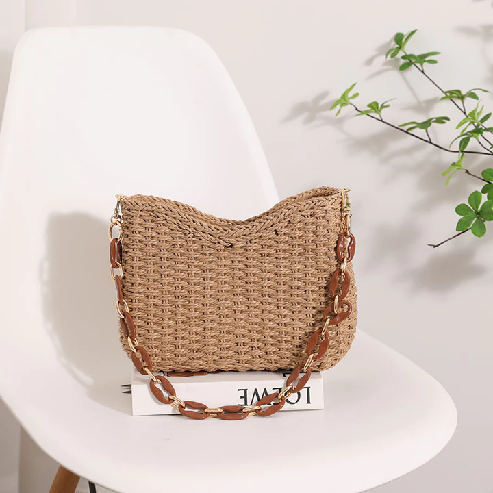 Women's Minimalist Woven Straw Bag – for the Beach, Purple – 4