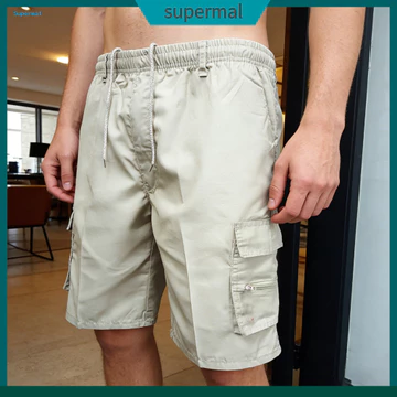 Quần short nam mùa xuân Quần short nam Quần short bảo hộ lao động Quần short chở hàng nam có dây thắt lưng đàn hồi và dây rút Túi lớn dáng rộng vừa vặn Quần short thể thao ngoài trời mùa hè Nhẹ cho du
