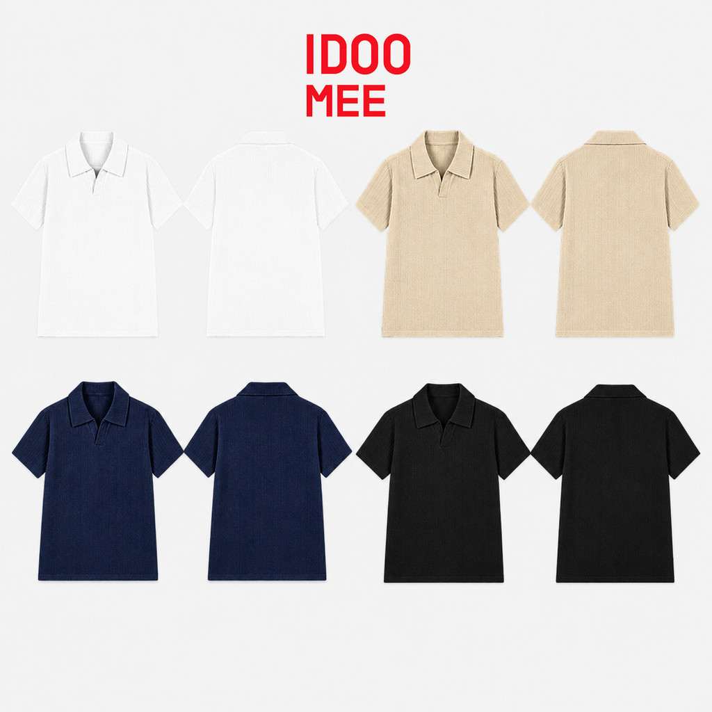 IDOOME áo polo tay ngắn màu đen đệt kim thoải mái phong cách phù hợp cả nam nữ đi hằng ngày gặp gỡ giải trí