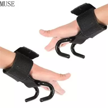 Móc cử tạ MUSE, Dây đeo móc thép kéo lên có thể điều chỉnh, Tay cầm hỗ trợ cổ tay Phụ trợ Hỗ trợ cổ tay màu đen mạnh mẽ Dây đeo nâng tạ tạ