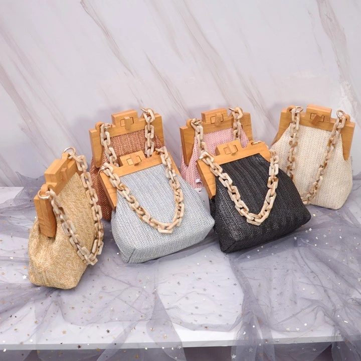 Women's Korean-Style Woven Straw Crossbody Bag – Chain Strap – 2