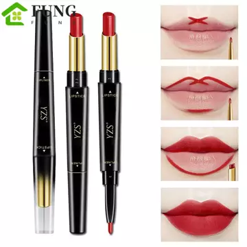 Son Môi FUNG 2 Trong 1, 6 Màu Mỹ Phẩm Hai Đầu Son Môi Lót, Bút Son Môi Mờ Chống Dính Cốc Chống Thấm Nước Mịn Nhung Bút Chì Nữ