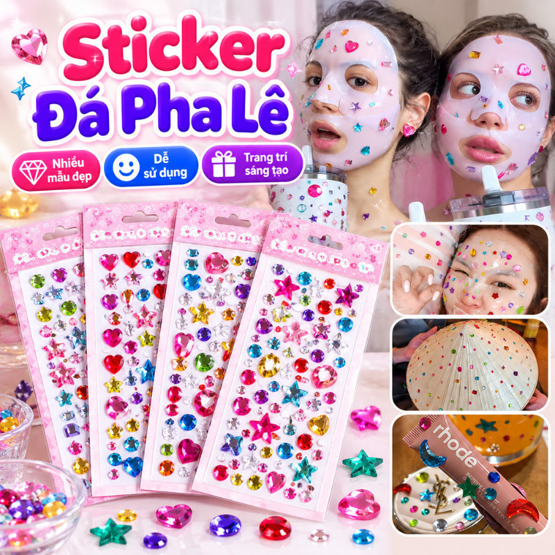 Sticker Đính Đá Pha Lê Phong Cách Y2K, Nhãn Dán Mặt Nạ Tự Dính Trang Điểm Lấp Lánh Hot Trend