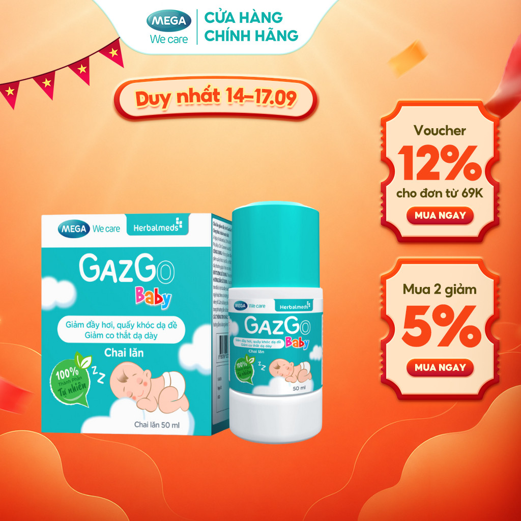 Chai lăn giúp giảm đầy hơi, quấy khóc dạ đề cho trẻ sơ sinh Mega We Care Gazgo Baby (50ml)