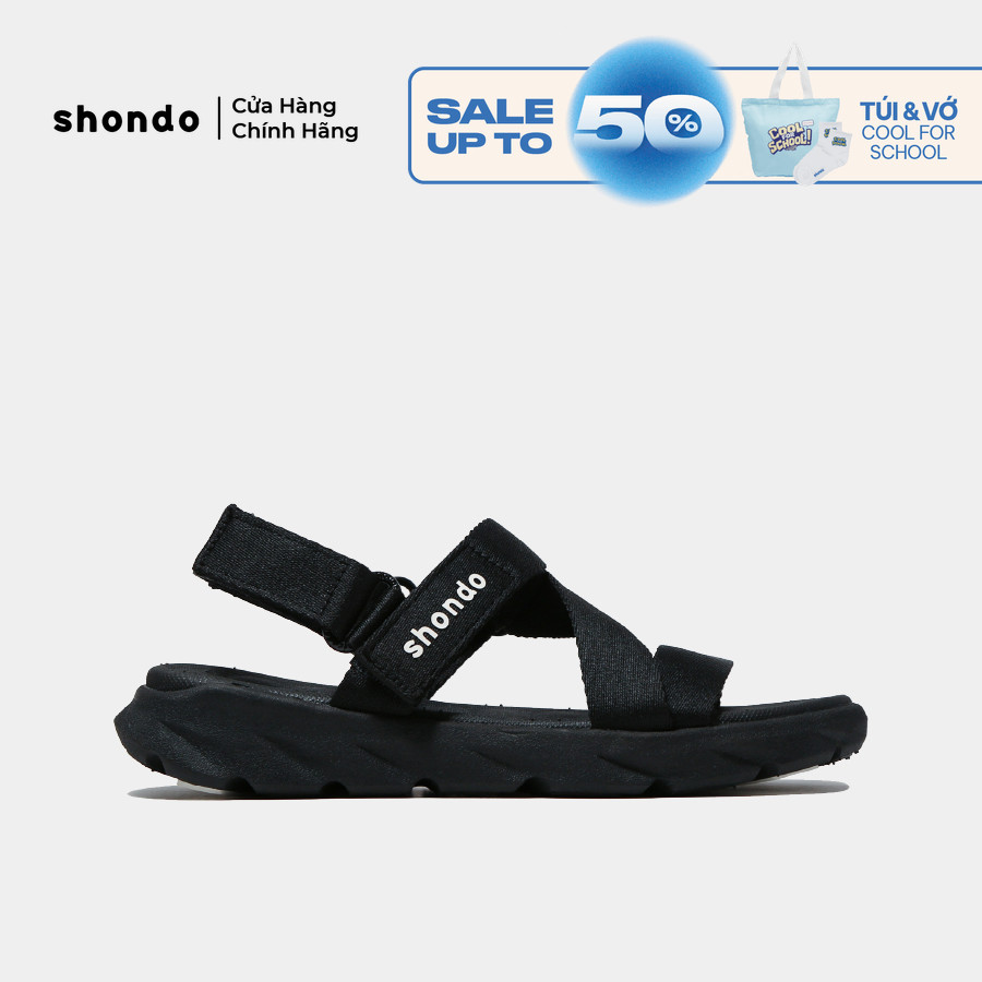 Giày Sandals Nam Nữ Unisex Êm Chân Shondo F6 Sport Đen Full F6S301