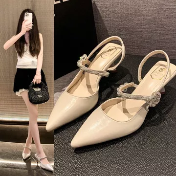 2026 Phong Cách Mới Tính Khí Stiletto Giày Cao Gót Gót Gót Giày Sandal Cao Gót 2026 Miệng Nông Kim Cương Giả Giày Nữ Lưng Air Gót Giày Sẵn Sàng Nhanh