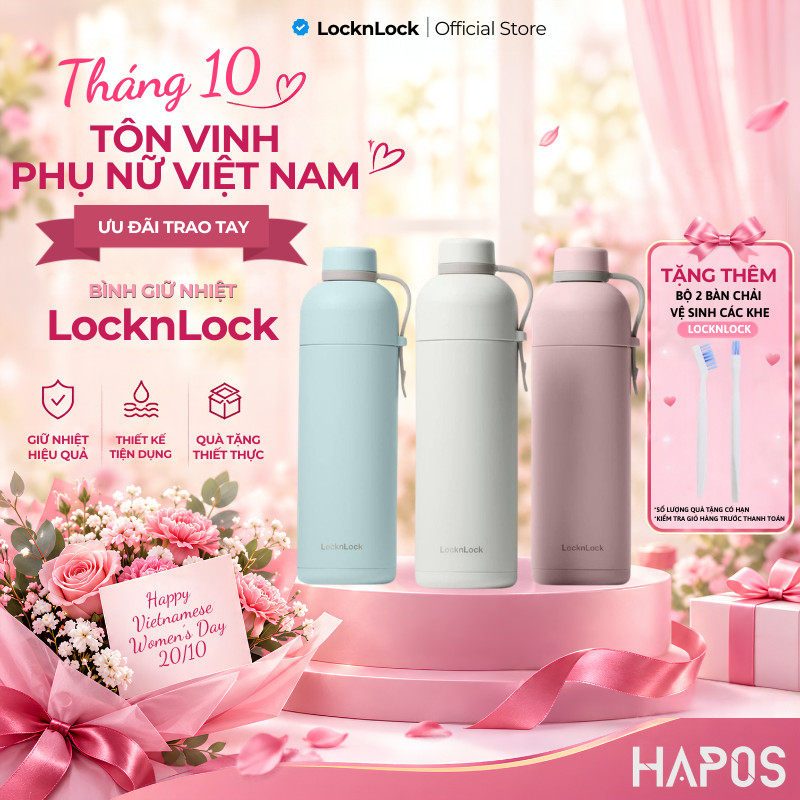 Bình giữ nhiệt LocknLock 490ml Chính hãng màu Pastel hiện đại, có quai xách, giữ nhiệt lâu LHC4267 - HAPOS LOF