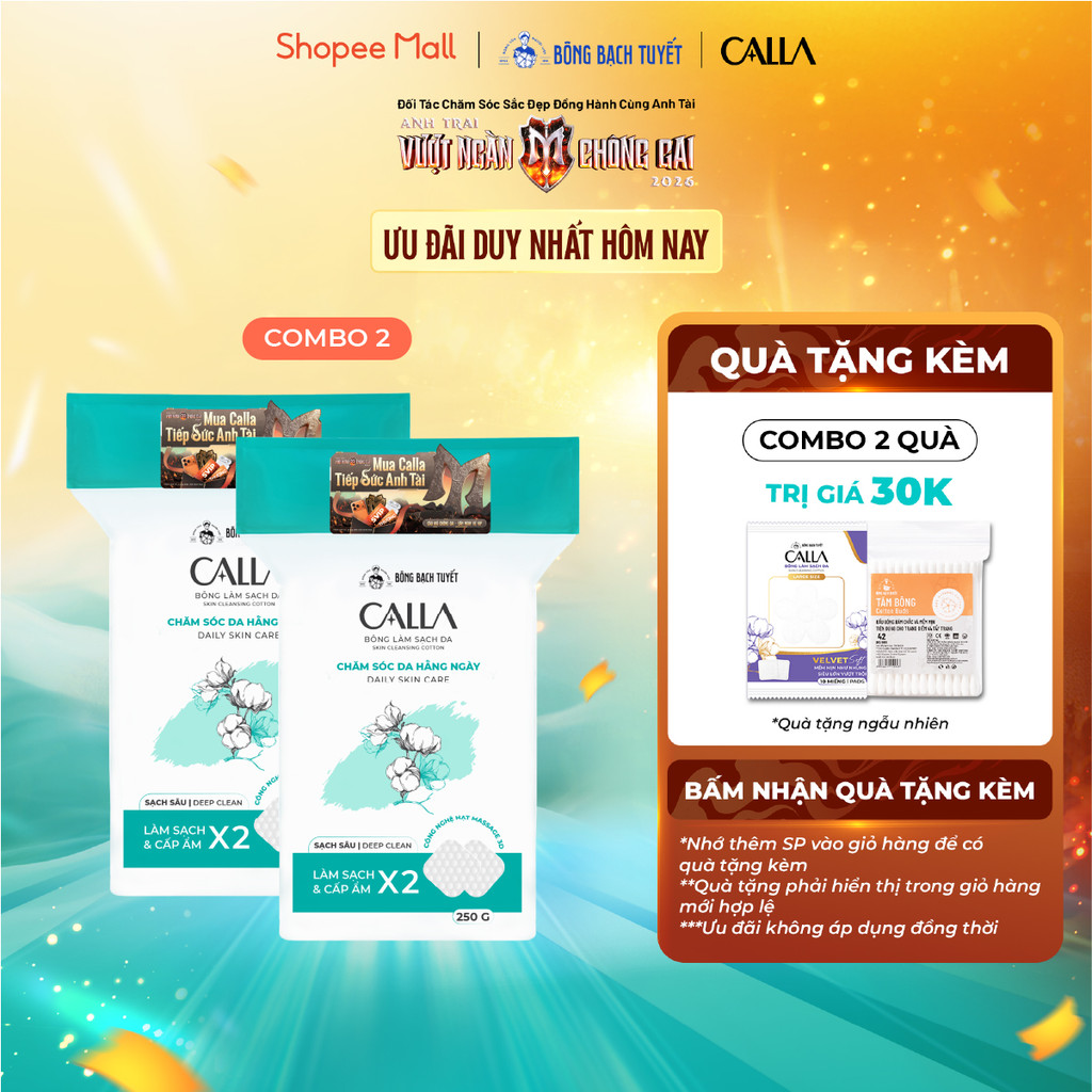 Combo 2 túi Bông tẩy trang làm sạch da Bông Bạch Tuyết Calla Sạch Sâu (250gr/túi)