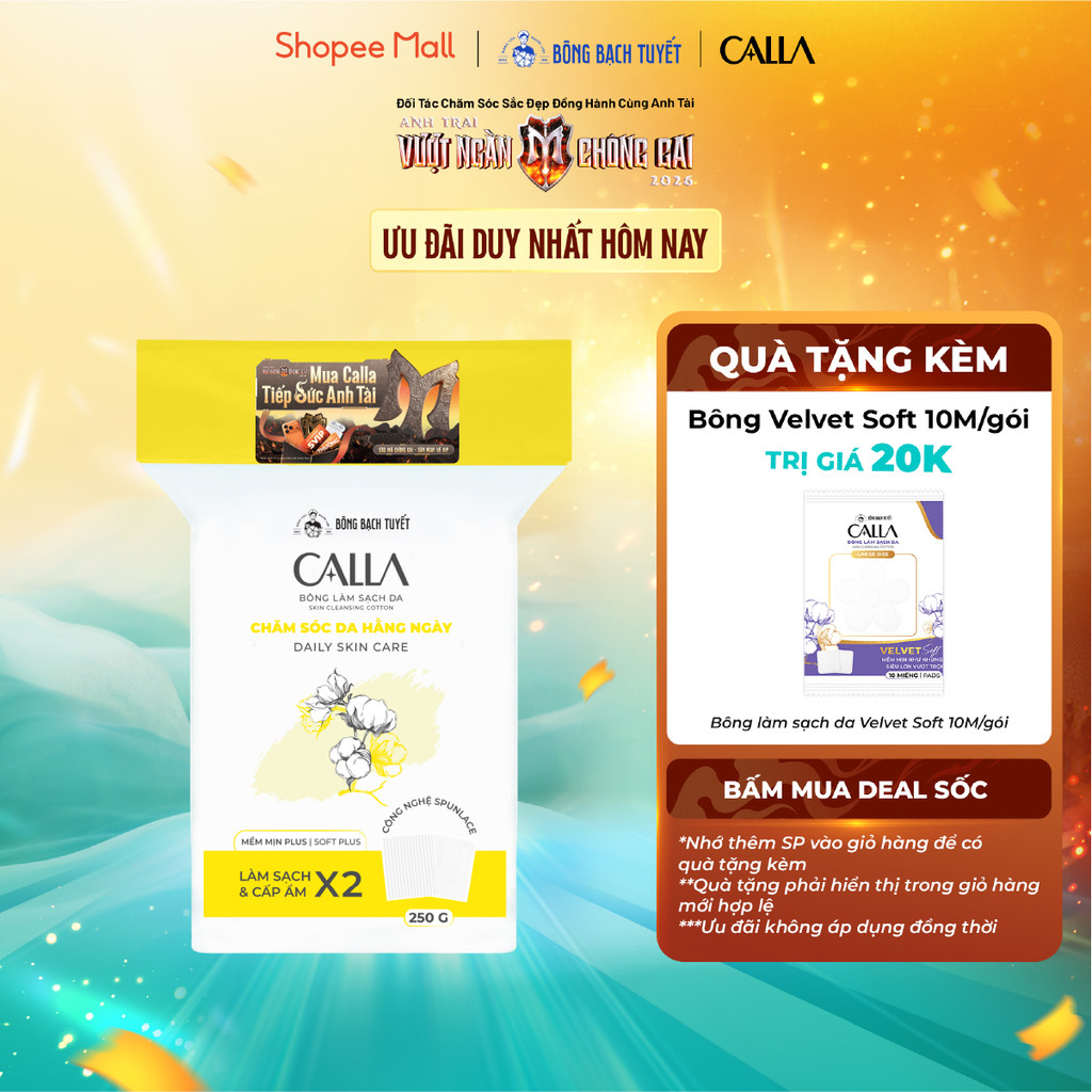 Bông tẩy trang làm sạch da Bông Bạch Tuyết Calla mềm mịn 250gr (395 Miếng/Túi)
