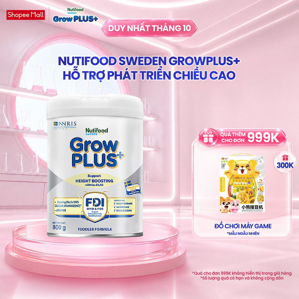 Sữa Bột Nutifood Sweden GrowPLUS+ Cao lớn vượt trội (Bạc) 800g