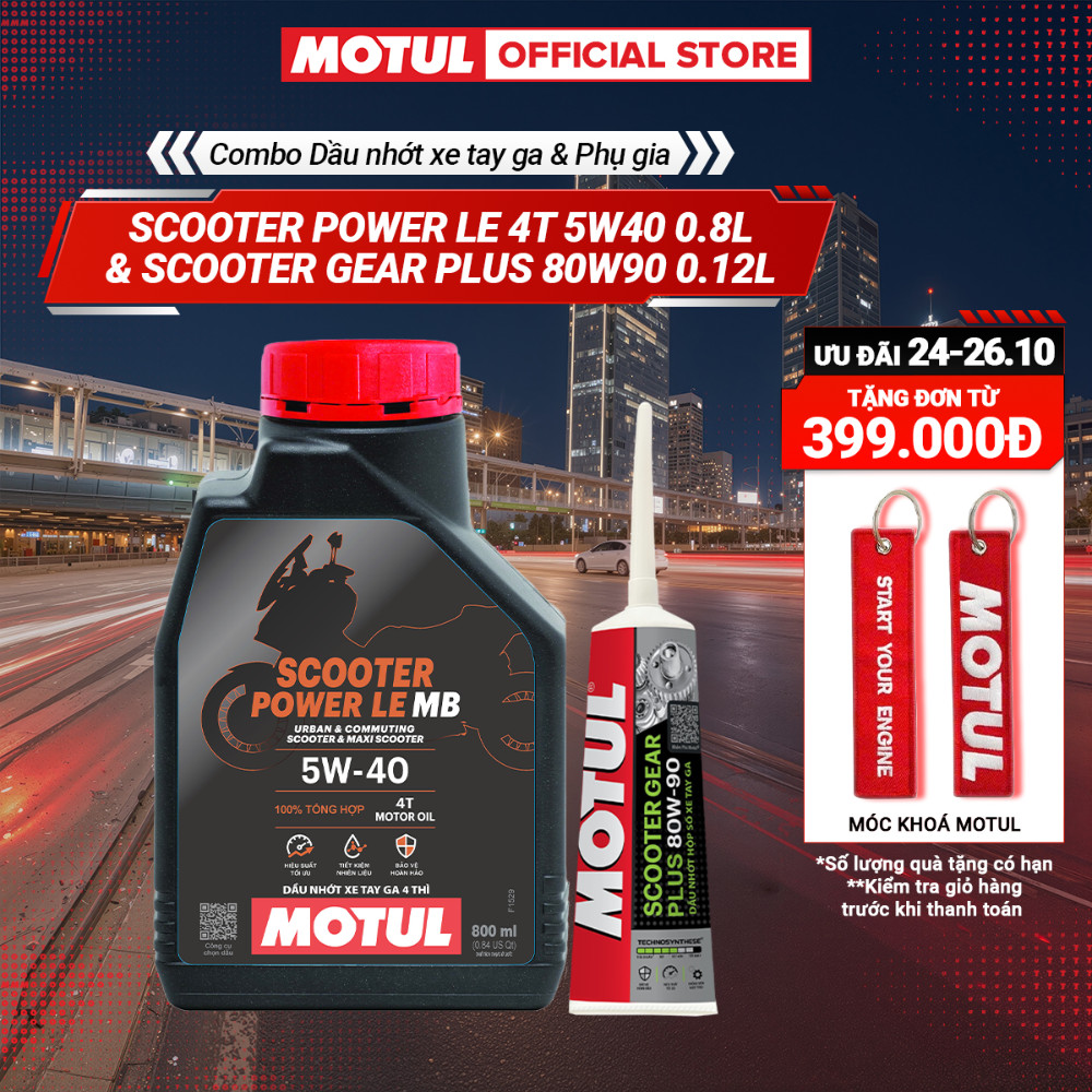Combo Dầu nhớt xe tay ga Motul Scooter Power LE 4T 5W40 0.8L và Dầu hộp số xe tay ga SCOOTER GEAR PLUS 80W90 0.120L