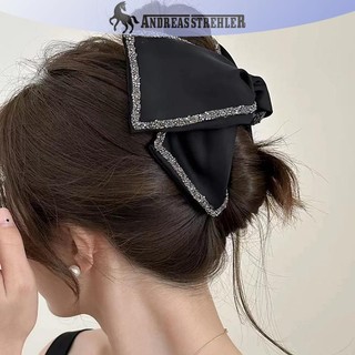 Onetimingfine Vintage Mềm Đen Sa Tóc Móng Vuốt Kim Cương Giả Kẹp Tóc Lớn Nơ Lớn Trang Trí Nữ Phụ Kiện Tóc VN