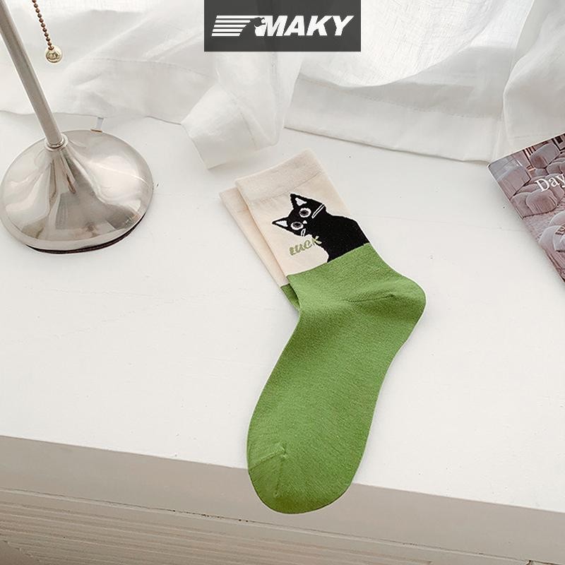 Newwellknownepic Hoạt Hình Màu Sắc Dễ Thương Phù Hợp Với Tất Cotton Polyester Giữa Ống Tất Thoáng Khí Hấp Thụ Mồ Hôi Thể Thao Tất Ngọt Ngào Học Sinh VN
