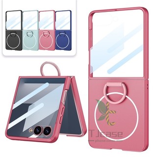 Vỏ bọc giá đỡ vòng từ tính mỏng cho Samsung Galaxy Z Flip 7 6 5 Vỏ sạc không dây màn hình kính