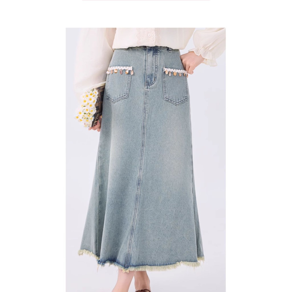 Mutu Váy Denim Rách Retro Cao Cấp Cho Mùa Xuân 2026, Thiết Kế Ôm Body Chữ A Đuôi Cá