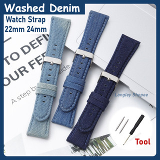 Retro Vintage Denim Nylon Vải Dây Đeo Đồng Hồ 22 Mm 24 Mm Vải Đồng Hồ Đa Năng Cho Nữ Cổ Tay Dây Đeo Đồng Hồ Khóa Vàng