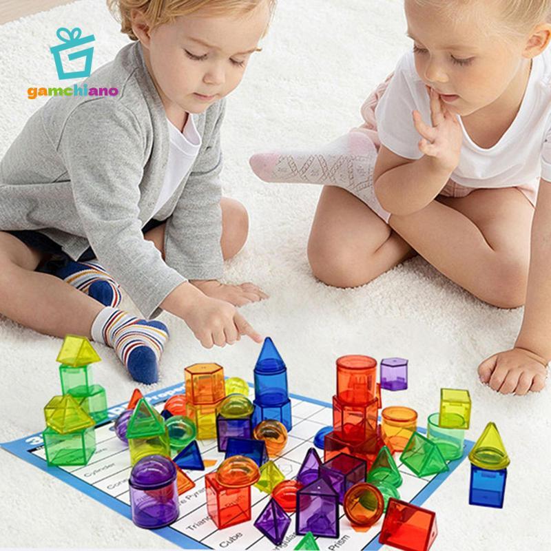 Gamchiano Khối xây dựng màu mờ, Chất rắn hình học, Hoa văn màu, Khối hình giác quan, Montessori cho trò chơi tại nhà, 60