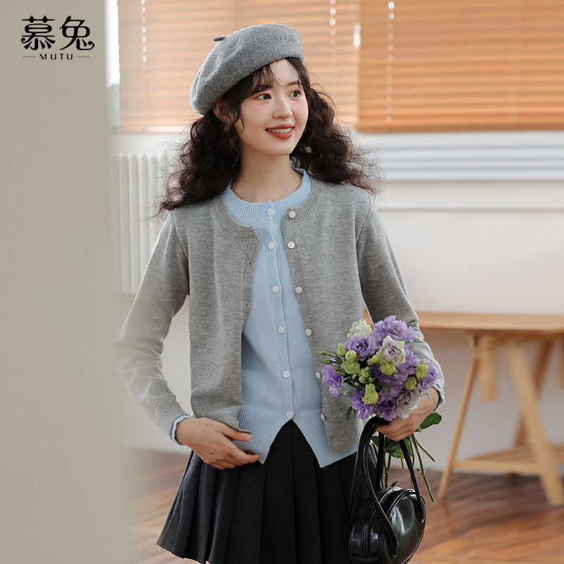 Cardigan nữ màu xám dệt kim, thiết kế lười, phù hợp làm áo len ngoài