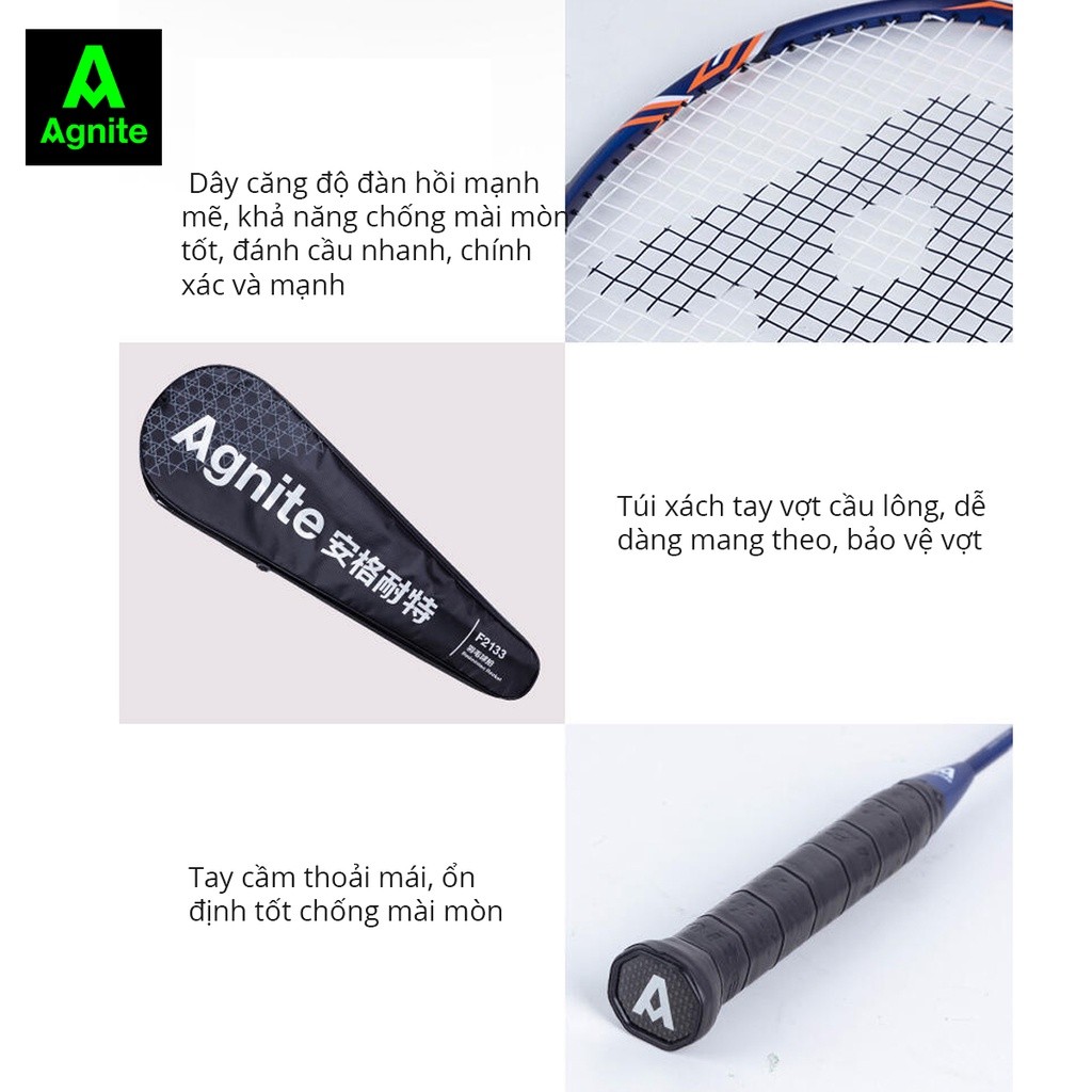 Vợt cầu lông đơn carbon Agnite chính hãng khung carbon siêu bền, nhẹ, đẹp đã căng sẵn