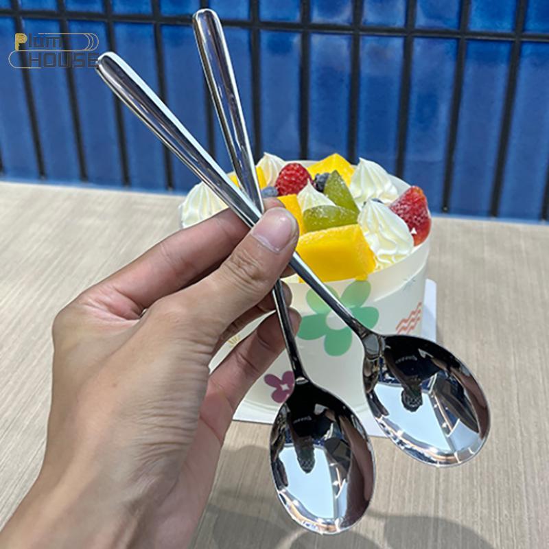 PlumHOUSE Thép không gỉ Thìa Tròn Lớn Lưới Đỏ Vàng Bữa Tối Tay Cầm Dài Khuấy Thìa Tráng Miệng Cho Phụ Kiện Nhà Bếp Tiện Ích VN